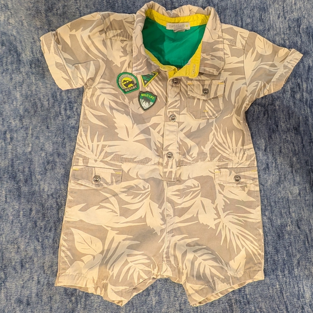 Petit Lem 12M Green and Yellow Baby Outfit
